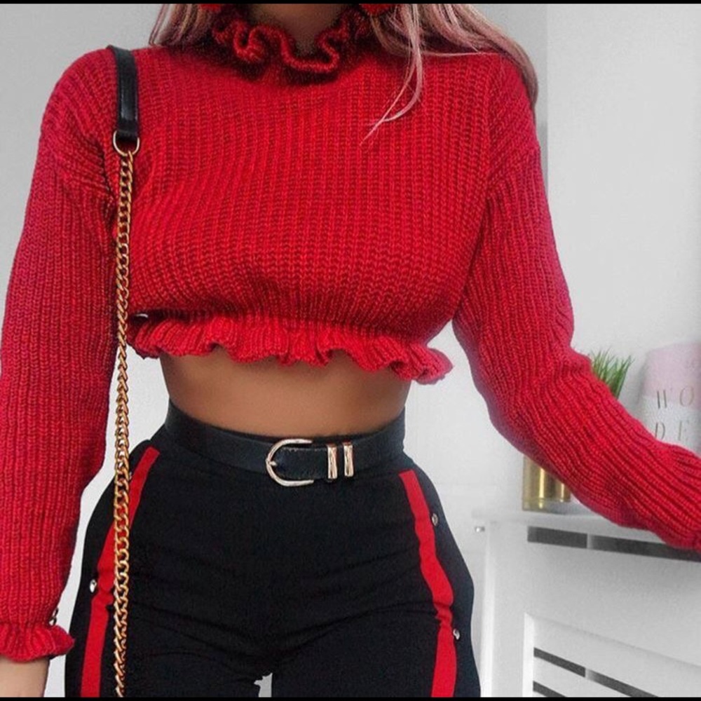 NWT Red Ruffle Cropped Jumper